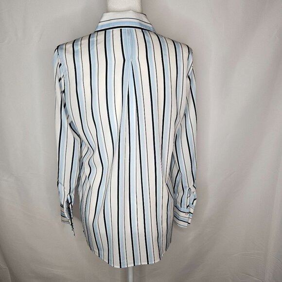 ZAC & Rachel Size Small Blue Stripe Button Down Long Shirt Soft Polyester Classi - Picture 2 of 7